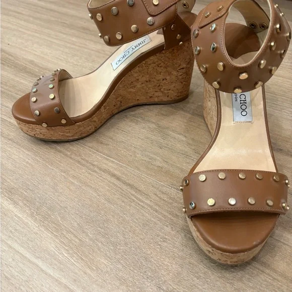 Jimmy Choo Brown Studded Wedge Sandals - Picture 7 of 8